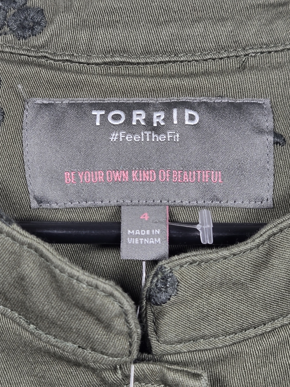 NWT Torrid Olive Fitted Military Embroidered Tawny Daisies Floral Cotton Jacket - Picture 4 of 13